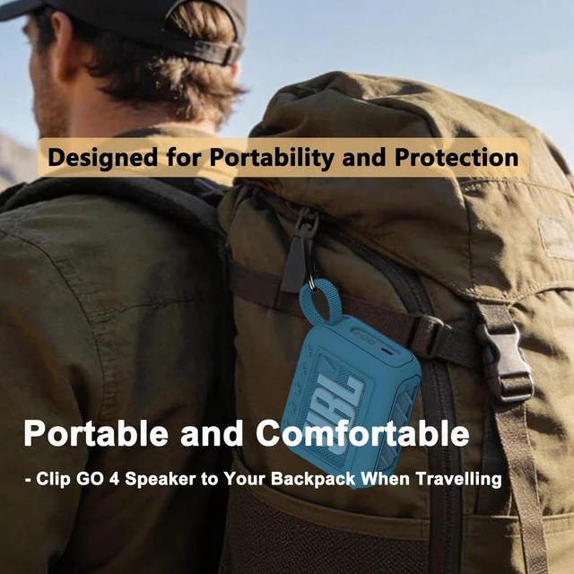 Alt view image 4 of 7 - Protective Case for JBL Go 4 Portable Bluetooth Speaker Accessories Hard Carrier and Silicone Cover for Go 4 Speaker, Shockproof Anti-Scratch Cases with Carabiner (Blue Cases)