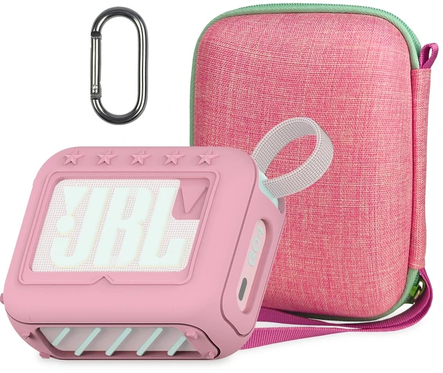 Main image of Protective Case for JBL Go 4 Portable Bluetooth Speaker Accessories Hard Carrier and Silicone Cover for Go 4 Speaker, Shockproof Anti-Scratch Cases with Carabiner (Pink Cases)