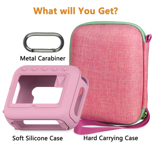Alt view image 2 of 7 - Protective Case for JBL Go 4 Portable Bluetooth Speaker Accessories Hard Carrier and Silicone Cover for Go 4 Speaker, Shockproof Anti-Scratch Cases with Carabiner (Pink Cases)