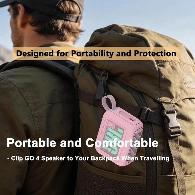 Alt view image 4 of 7 - Protective Case for JBL Go 4 Portable Bluetooth Speaker Accessories Hard Carrier and Silicone Cover for Go 4 Speaker, Shockproof Anti-Scratch Cases with Carabiner (Pink Cases)