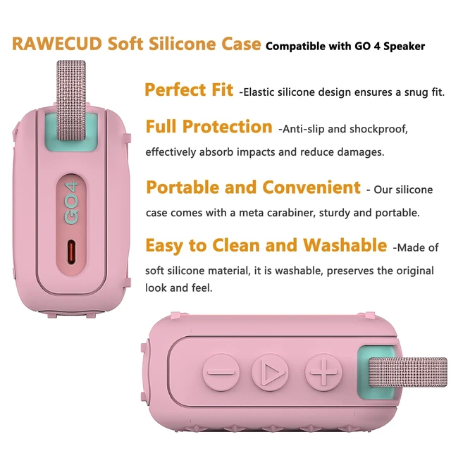 Alt view image 3 of 7 - Protective Case for JBL Go 4 Portable Bluetooth Speaker Accessories Hard Carrier and Silicone Cover for Go 4 Speaker, Shockproof Anti-Scratch Cases with Carabiner (Pink Cases)