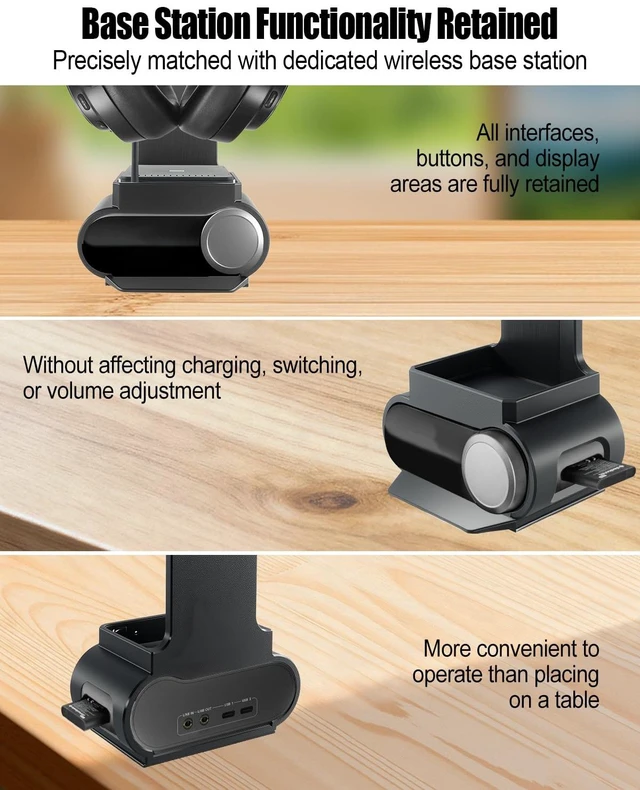 Alt view image 5 of 6 - Headphone Stand Compatible with SteelSeries Arctis Nova Pro Wireless Headset Holder With Wireless Base Station Dock And Non-Slip Pad For Gaming Desk, Wireless Headset Storage Holder