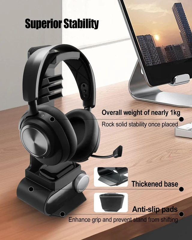 Alt view image 6 of 6 - Headphone Stand Compatible with SteelSeries Arctis Nova Pro Wireless Headset Holder With Wireless Base Station Dock And Non-Slip Pad For Gaming Desk, Wireless Headset Storage Holder