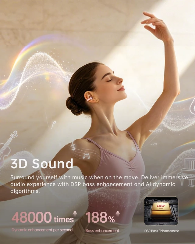 Alt view image 4 of 7 - Open Ear Earbuds,Clip On Earbuds with Crystal Clear Sound Bluetooth 6.0 Wireless Headphones for Women,50H Playtime, Clip Headphones Comfortable Fit for Small Ears,Rose Gold