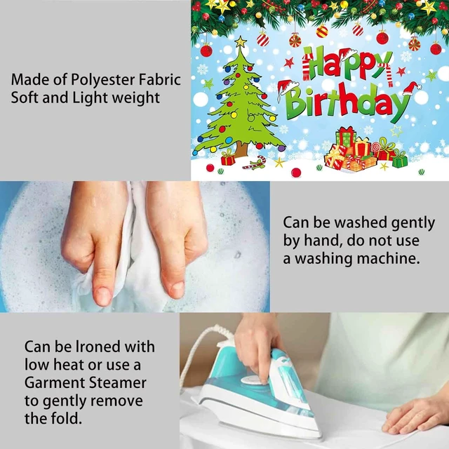 Alt view image 7 of 7 - 7x5ft Happy Birthday Christmas Banner Backdrop Green Christmas Birthday Party Decorations Supplies Kids Cartoon Theme Holiday Party Photography Background Wall Decor Photo Props