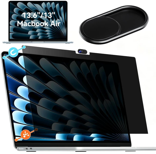 Main image of Magnetic MacBook Privacy Screen for MacBook Air 13.6 & 13 Inch 2022-2025 (M2, M3, M4), Removable & Reusable Magnetic Anti-Glare Matte Protector Private Filter Filter with Lens Cover