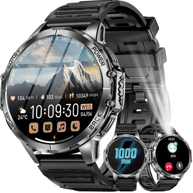 Main image of Military Smart Watch for Men, 1.7" HD Touchscreen, Bluetooth Calling, 1000mAh Battery, Heart Rate/SpO2, 110+ Sports Modes, IP68 Waterproof Fitness Watch for Android & iPhone