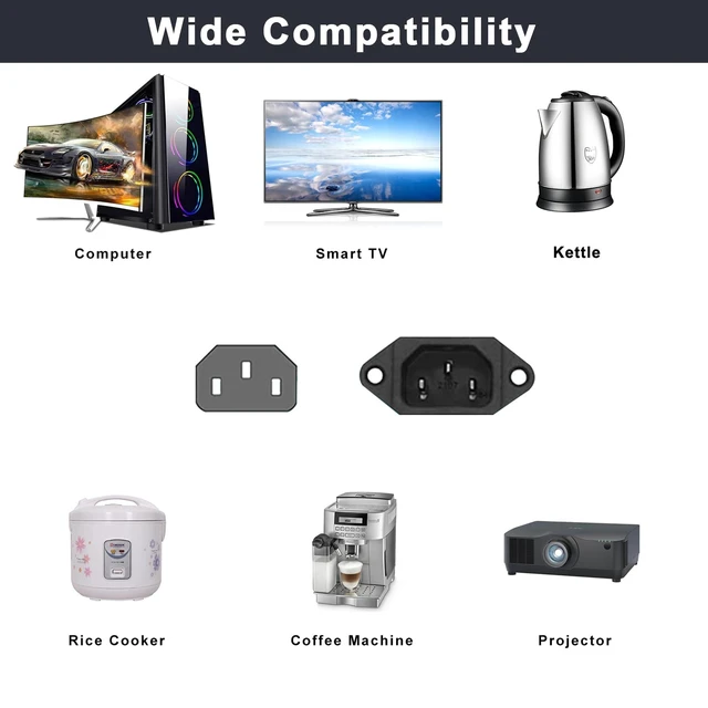 Alt view image 3 of 6 - C14 to 2 X C13 Y Splitter Power Cord, 6FT IEC 320 C14 Male to Dual IEC 320 C13 Female Splitter 2 Ways PDU UPS Extension Power Cord 250V/10A