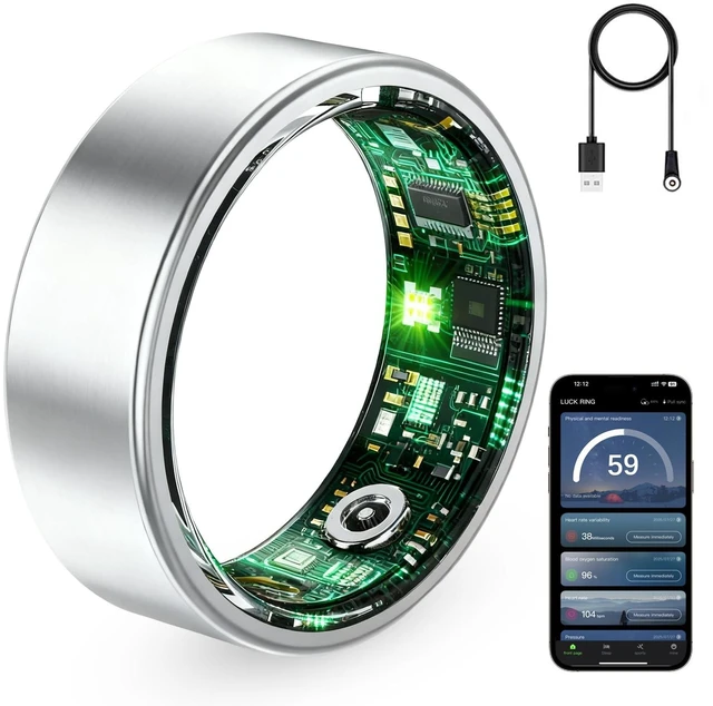 Main image of Smart Ring for Women & Men, Fitness Tracker Ring with Heart Rate Monitor, HRV, Sleep Tracking, No Subscription Fee, 10ATM Waterproof Activity Ring for Android & iPhone (Silver, #7)