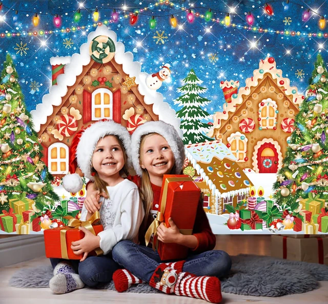 Alt view image 4 of 7 - Christmas Gingerbread House Backdrop 8x6FT Blue Merry Christmas Candyland Background Winter Holiday Xmas Party Wall Decorations Supplies Photo Props