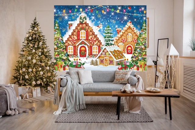 Alt view image 3 of 7 - Christmas Gingerbread House Backdrop 8x6FT Blue Merry Christmas Candyland Background Winter Holiday Xmas Party Wall Decorations Supplies Photo Props