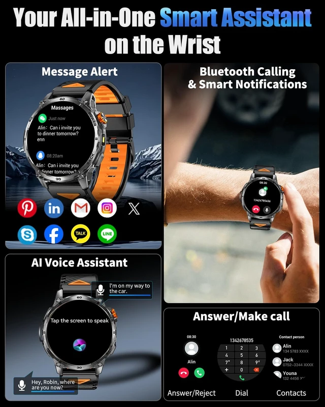 Alt view image 7 of 7 - Military Smart Watches for Men with 1000mAH Battery, 1.7" HD Sports Smartwatch with Flashlight/Bluetooth Call/Heart Rate/SpO2/Sleep Monitor, Fitness Tracker for iPhone/Android Phones