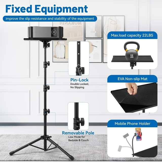 Alt view image 4 of 7 - Adjustable Projector Tripod Stand 28"-51", Heavy Duty Floor Laptop Stand with Detachable Tray, Multi-Purpose DJ Equipment Mount for Home Office Stage