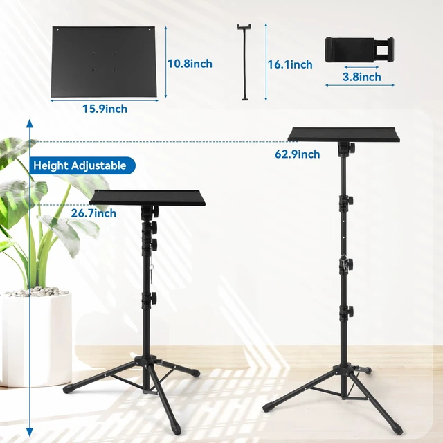 Alt view image 5 of 7 - Adjustable Projector Tripod Stand 28"-51", Heavy Duty Floor Laptop Stand with Detachable Tray, Multi-Purpose DJ Equipment Mount for Home Office Stage