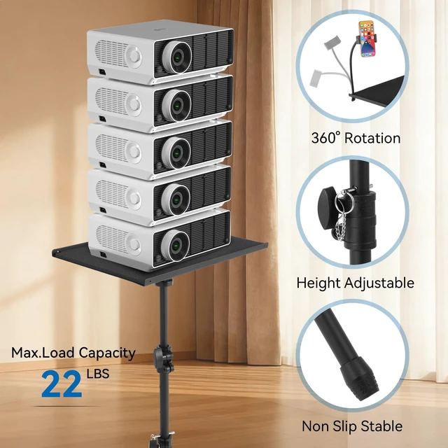 Alt view image 7 of 7 - Adjustable Projector Tripod Stand 28"-51", Heavy Duty Floor Laptop Stand with Detachable Tray, Multi-Purpose DJ Equipment Mount for Home Office Stage