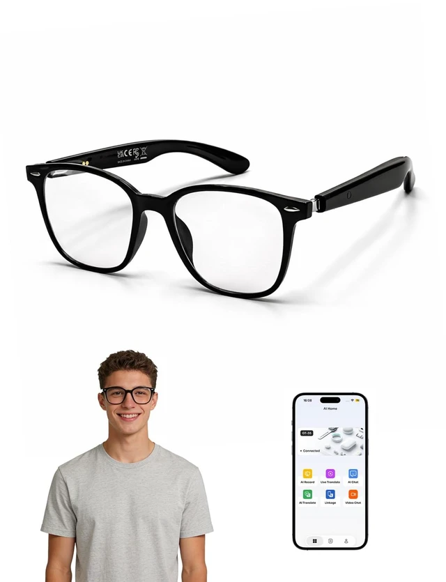 Main image of AI Translation Smart Glasses, Blue Light Blocking Lenses Open-Ear Speaker, Hands-Free Calls & Music For Men, Women, Driving, Travel & Work