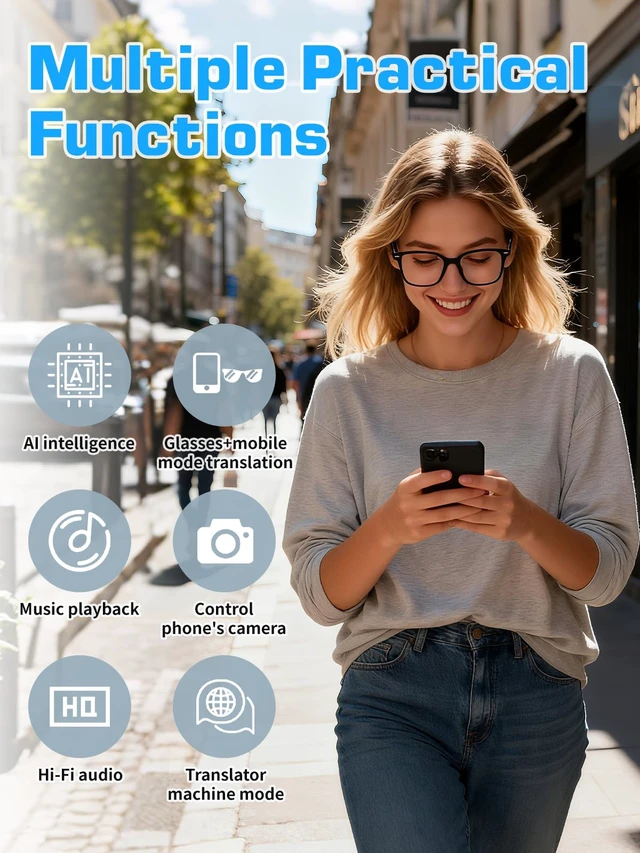 Alt view image 6 of 7 - AI Translation Smart Glasses, Blue Light Blocking Lenses Open-Ear Speaker, Hands-Free Calls & Music For Men, Women, Driving, Travel & Work
