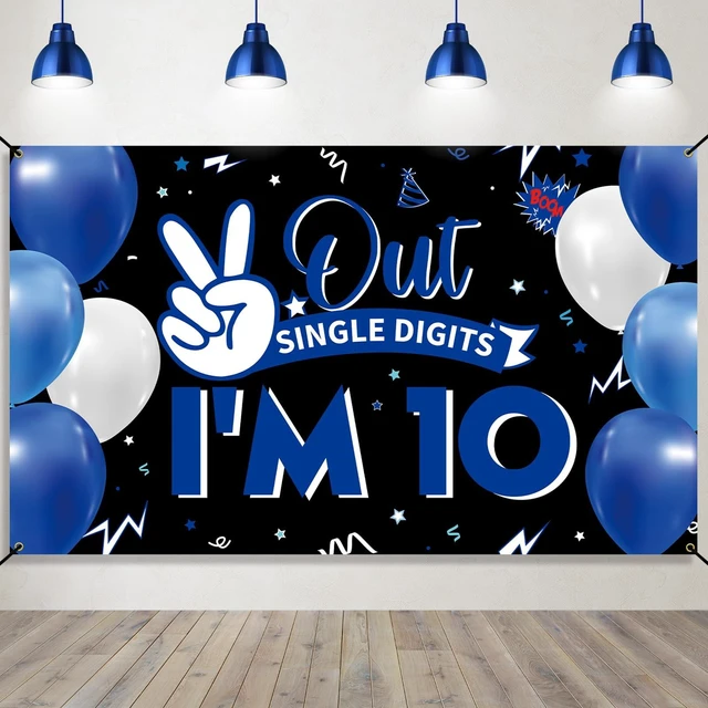 Main image of Happy 10th Birthday Backdrop Banner, 10th Birthday Decorations for Boys Girls, Funny Double Digits 10 Years Old Birthday Party Photo Props Background Yard Sign Decor Supplies, Fabric