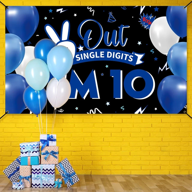 Alt view image 6 of 6 - Happy 10th Birthday Backdrop Banner, 10th Birthday Decorations for Boys Girls, Funny Double Digits 10 Years Old Birthday Party Photo Props Background Yard Sign Decor Supplies, Fabric