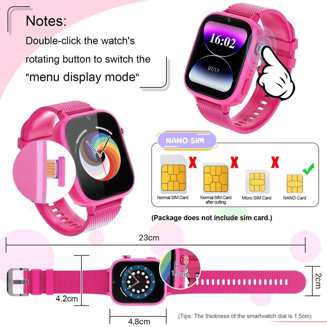 Alt view image 6 of 7 - Kids Smart Watch Gift for Girls Age 5-12, 4G Kids Watch 47 Games, HD Touch Screen Two-Way Calling Feature, School Settings, SOS, Birthday Gift for Boys and Girls Ages 7 8 9 10 (Rose Red)