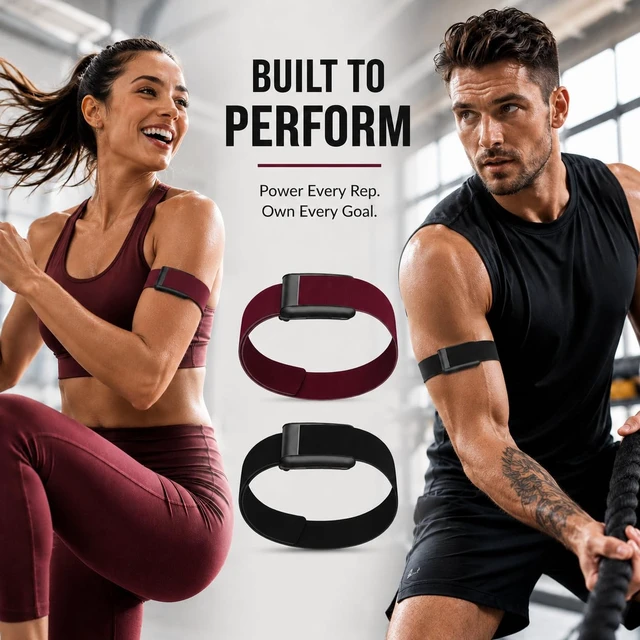 Alt view image 6 of 6 - 2 Pack CoreKnit Bicep Bands Compatible with WHOOP 5.0, Peak, MG & Life, Adjustable Quick-Dry Elastic Upper Arm Straps for Workout, Running & Fitness