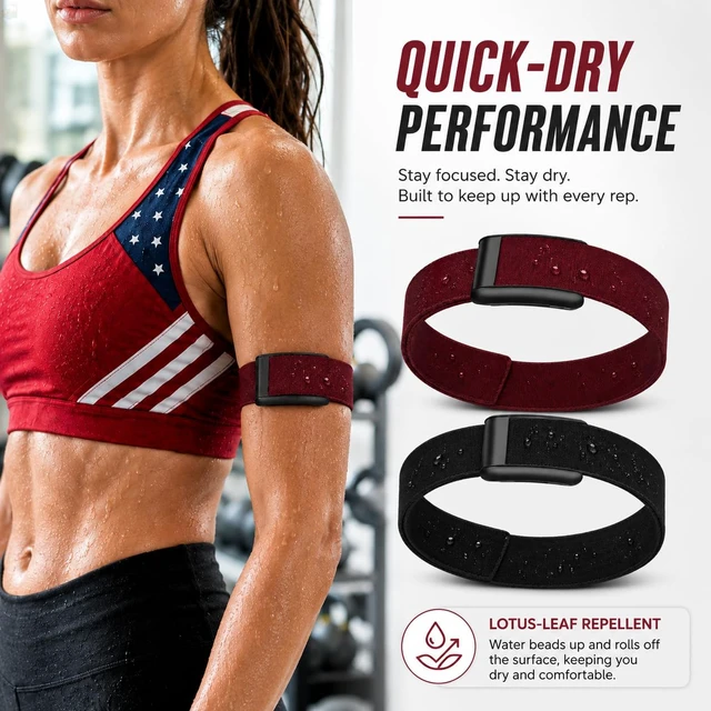 Alt view image 3 of 6 - 2 Pack CoreKnit Bicep Bands Compatible with WHOOP 5.0, Peak, MG & Life, Adjustable Quick-Dry Elastic Upper Arm Straps for Workout, Running & Fitness