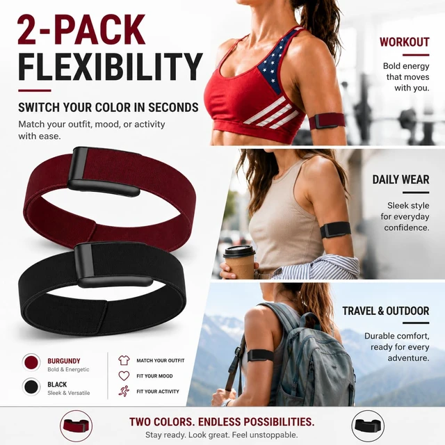 Alt view image 2 of 6 - 2 Pack CoreKnit Bicep Bands Compatible with WHOOP 5.0, Peak, MG & Life, Adjustable Quick-Dry Elastic Upper Arm Straps for Workout, Running & Fitness