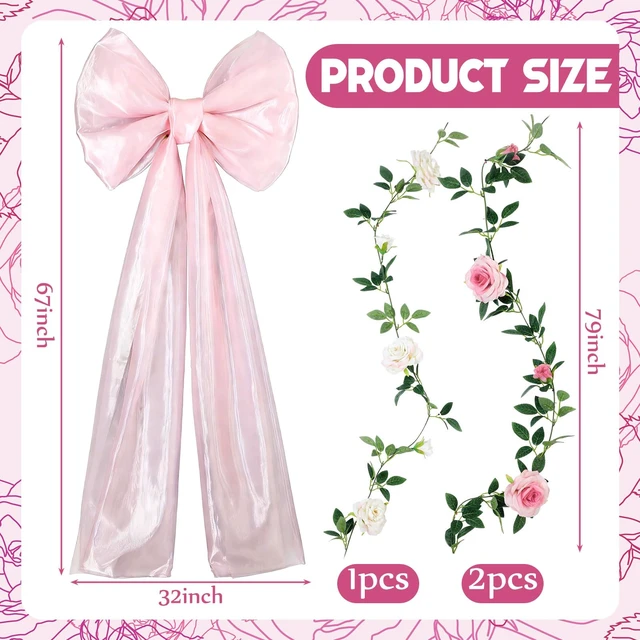 Alt view image 2 of 7 - Giant Bow Long Ribbons Wedding Backdrop,32 x 20 x 67inches,Pink Tulle Bow for Bridal Shower Arch Wall, Baby Shower Birthday Party Room Decoration, Reusable Seasonal Home Backdrop Decor