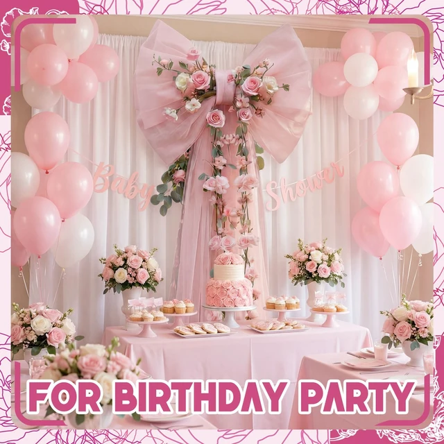Alt view image 3 of 7 - Giant Bow Long Ribbons Wedding Backdrop,32 x 20 x 67inches,Pink Tulle Bow for Bridal Shower Arch Wall, Baby Shower Birthday Party Room Decoration, Reusable Seasonal Home Backdrop Decor
