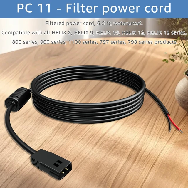 Alt view image 5 of 7 - PC-11 Filter Power Cord 720057-1 Replacement Power Cable Compatible with Humminbird Helix 8 9 10 12 15 Series Fish Finder, 6.56Feet Black
