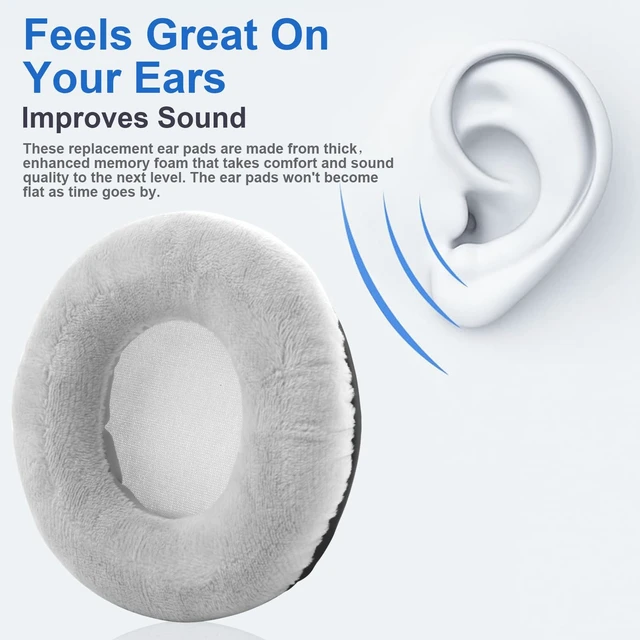 Alt view image 2 of 7 - Velour Ear Pads 100 mm Universal Replacement Ear Pads Cushions Suitable Many Large Headphones Round Memory Foam Earpads Compatible with Beyerdynamic, Sennheiser, AKG, ATH, Sony & More (Gray)
