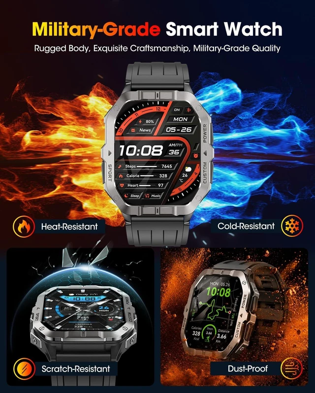 Alt view image 3 of 7 - Built-in GPS Military Smart Watch for Men,2.02"Outdoor Rugged Fitness Watch 100+ Sport Modes/Bluetooth Call/Heart Rate Sleep SpO2 Monitor/Fitness watch Compatible for Android and iPhone