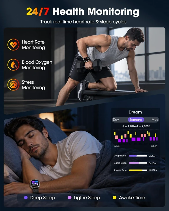 Alt view image 4 of 7 - Built-in GPS Military Smart Watch for Men,2.02"Outdoor Rugged Fitness Watch 100+ Sport Modes/Bluetooth Call/Heart Rate Sleep SpO2 Monitor/Fitness watch Compatible for Android and iPhone