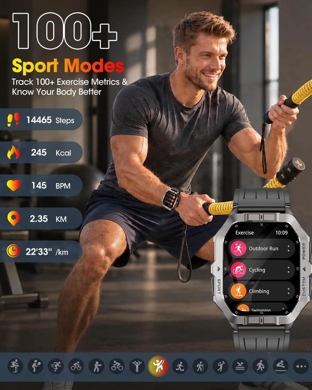 Alt view image 6 of 7 - Built-in GPS Military Smart Watch for Men,2.02"Outdoor Rugged Fitness Watch 100+ Sport Modes/Bluetooth Call/Heart Rate Sleep SpO2 Monitor/Fitness watch Compatible for Android and iPhone