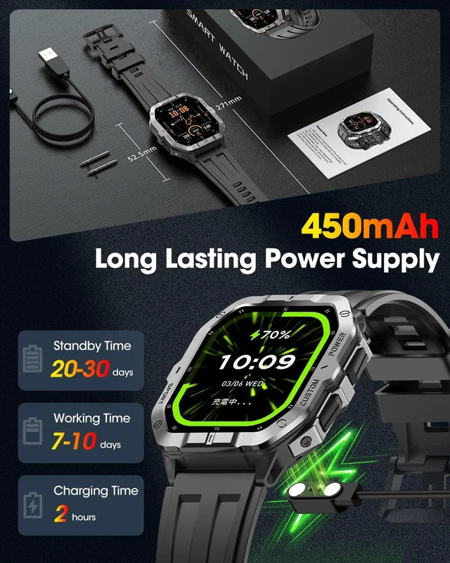 Alt view image 7 of 7 - Built-in GPS Military Smart Watch for Men,2.02"Outdoor Rugged Fitness Watch 100+ Sport Modes/Bluetooth Call/Heart Rate Sleep SpO2 Monitor/Fitness watch Compatible for Android and iPhone