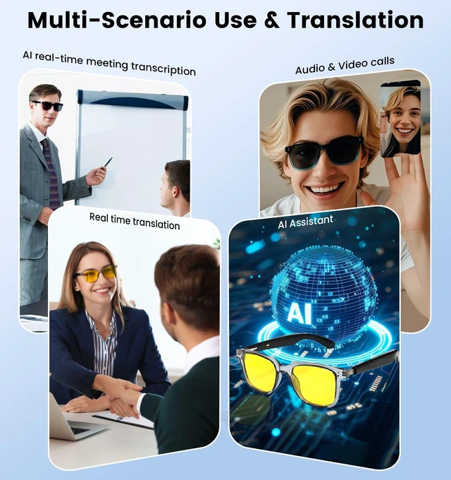 Alt view image 6 of 7 - AI Translation Smart Glasses with Chat GPT for Men& Women, Bluetooth 5.4 Sunglasses with Translator 100 Languages& Accents,Multifunctional Outdoor UV Protection Glasses for Travel Trade Business-Gray