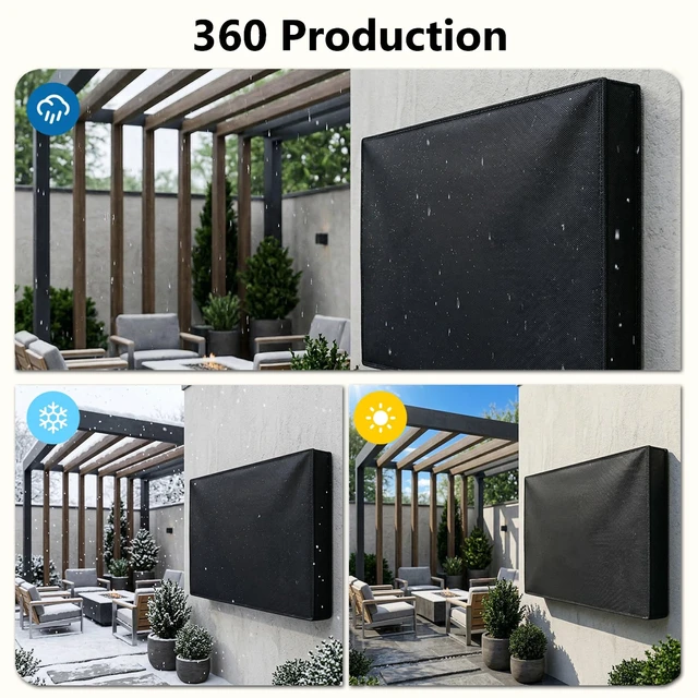 Alt view image 7 of 7 - Outdoor TV Cover 50 to 55 Inch Weatherproof, Waterproof Cover Size 52"L X 33"H for Outside Flat LED, LCD, OLED TV Screen, 600D Thick Fabric Screen Protector with Remote Control Pocket, Black