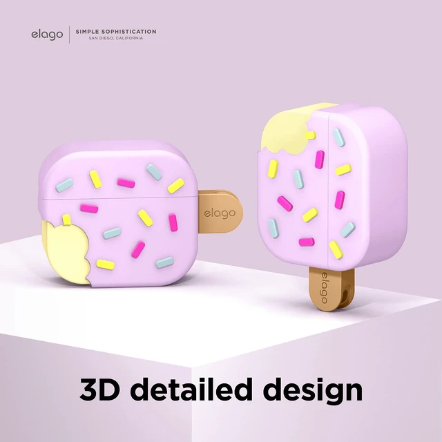 Alt view image 4 of 7 - Ice Cream Case for AirPods 3 Carabiner Included, Supports Wireless Charging, Shock Resistant, Full Protection (Blueberry)