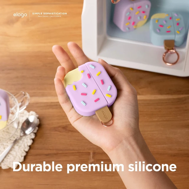 Alt view image 5 of 7 - Ice Cream Case for AirPods 3 Carabiner Included, Supports Wireless Charging, Shock Resistant, Full Protection (Blueberry)