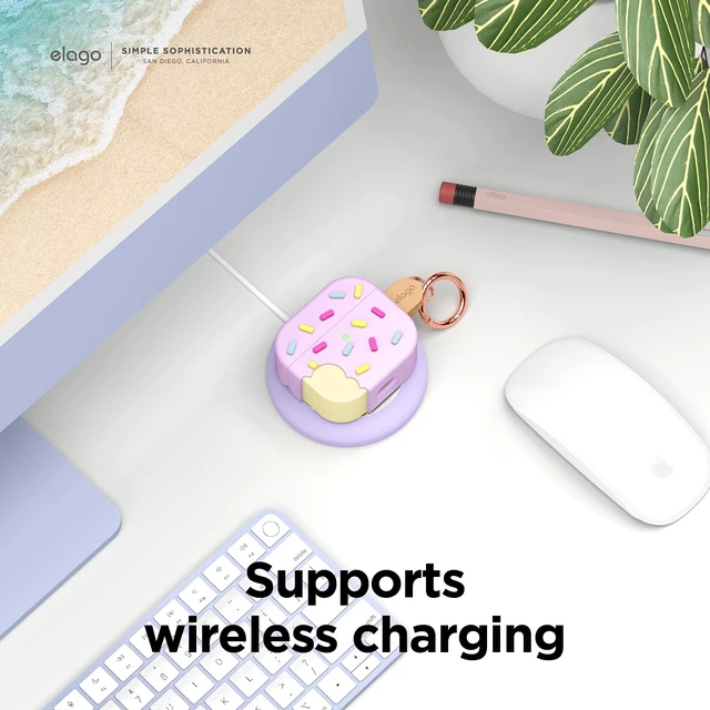 Alt view image 6 of 7 - Ice Cream Case for AirPods 3 Carabiner Included, Supports Wireless Charging, Shock Resistant, Full Protection (Blueberry)