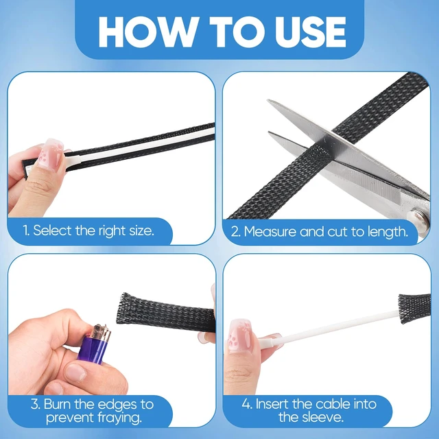 Alt view image 4 of 6 - 300 Feet 1/4, 1/2, 3/8 Inches Braided Wire Loom PET Cable Loom Expandable Sleeving Braided Sleeve for TV, Computer, Home Theater