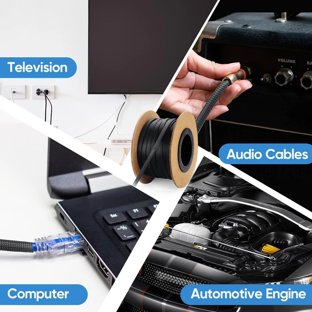 Alt view image 6 of 6 - 300 Feet 1/4, 1/2, 3/8 Inches Braided Wire Loom PET Cable Loom Expandable Sleeving Braided Sleeve for TV, Computer, Home Theater