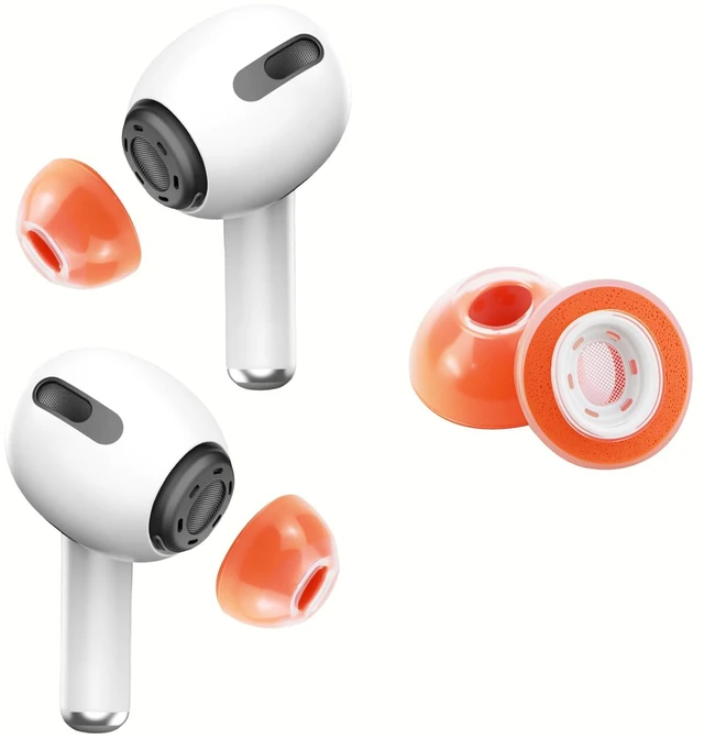 Main image of Memory Foam Ear Tips for AirPods Pro 1st & 2nd Gen - Upgraded Liquid Silicone Rubber, Superior Noise Isolation, Secure Fit & Ultimate Comfort, Fits Charging Case, 1 Pair (Orange Medium)