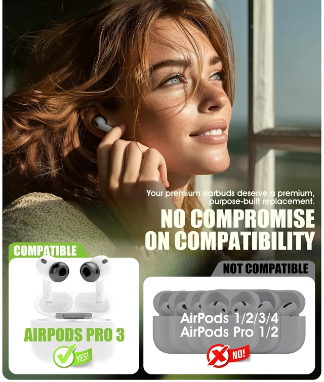 Alt view image 2 of 7 - 5 Pairs for AirPods Pro 3 Memory Foam Ear Tip (XS/S/M/L) with Cleaning Pen & Storage Box, Enhanced Noise Isolation, Ultra-Comfortable, 5 Sizes Replacement Ear Tips for AirPods Pro 3