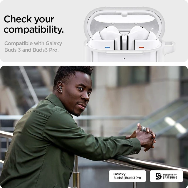 Alt view image 2 of 7 - Ultra Hybrid Designed for Galaxy Buds3, Buds3 Pro & 3 FE (2025/2024) TPU & PC Dual Layer Protection, Anti-Yellowing Clear Cover with Carabiner - Jet White