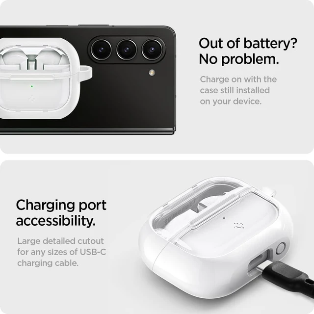 Alt view image 7 of 7 - Ultra Hybrid Designed for Galaxy Buds3, Buds3 Pro & 3 FE (2025/2024) TPU & PC Dual Layer Protection, Anti-Yellowing Clear Cover with Carabiner - Jet White