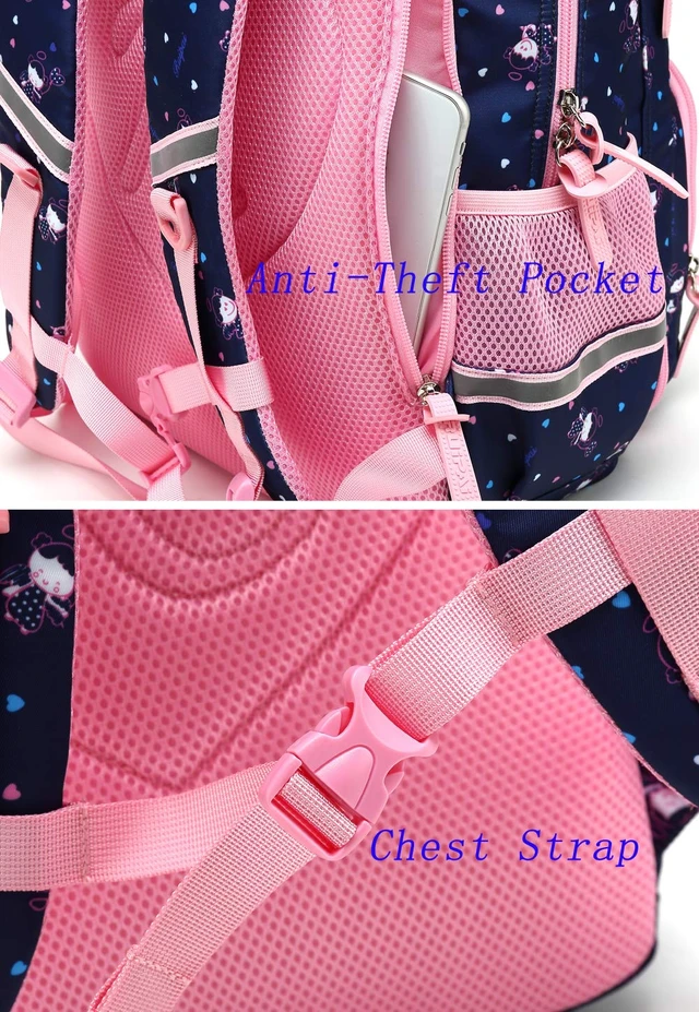 Alt view image 3 of 7 - Kids Girls School Backpack with Chest Strap Princess Cute Big Elementary Bookbag (Medium, Royalblue)