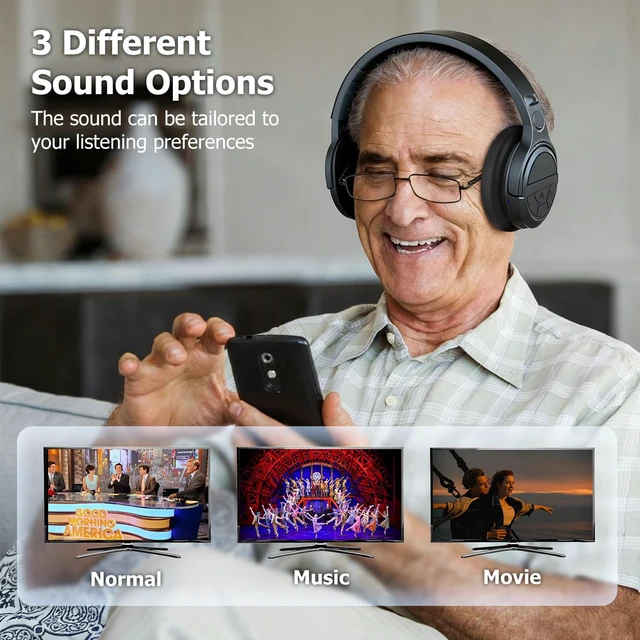Alt view image 3 of 7 - Wireless Headphones for TV Watching, 30 Hrs Playtime Digital Optical RCA AUX 3.5 MM Transmitter Charging Dock, Over Ear Headset for Seniors, Plug and Play