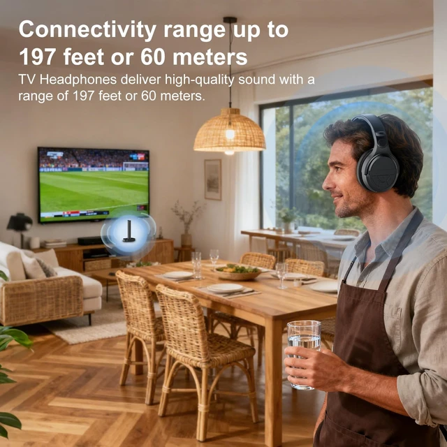 Alt view image 6 of 7 - Wireless Headphones for TV Watching, 30 Hrs Playtime Digital Optical RCA AUX 3.5 MM Transmitter Charging Dock, Over Ear Headset for Seniors, Plug and Play
