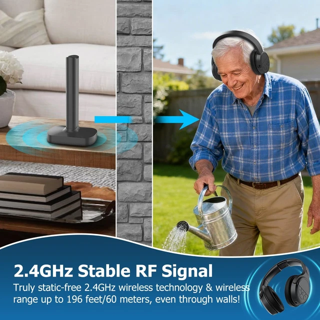 Alt view image 7 of 7 - Wireless Headphones for TV Watching, 30 Hrs Playtime Digital Optical RCA AUX 3.5 MM Transmitter Charging Dock, Over Ear Headset for Seniors, Plug and Play